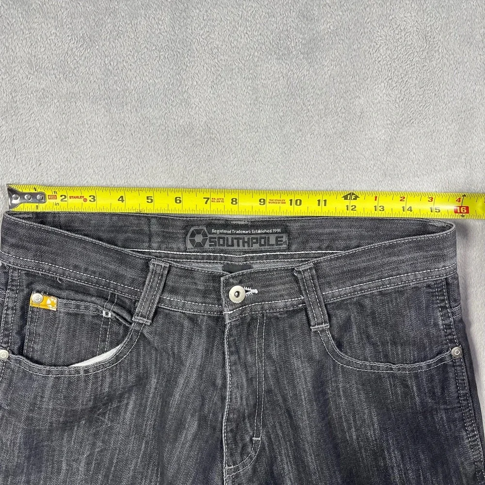 Southpole Jeans Men 32 31x29 Acid Washed Black Straight Leg Denim Streetwear Y2K
